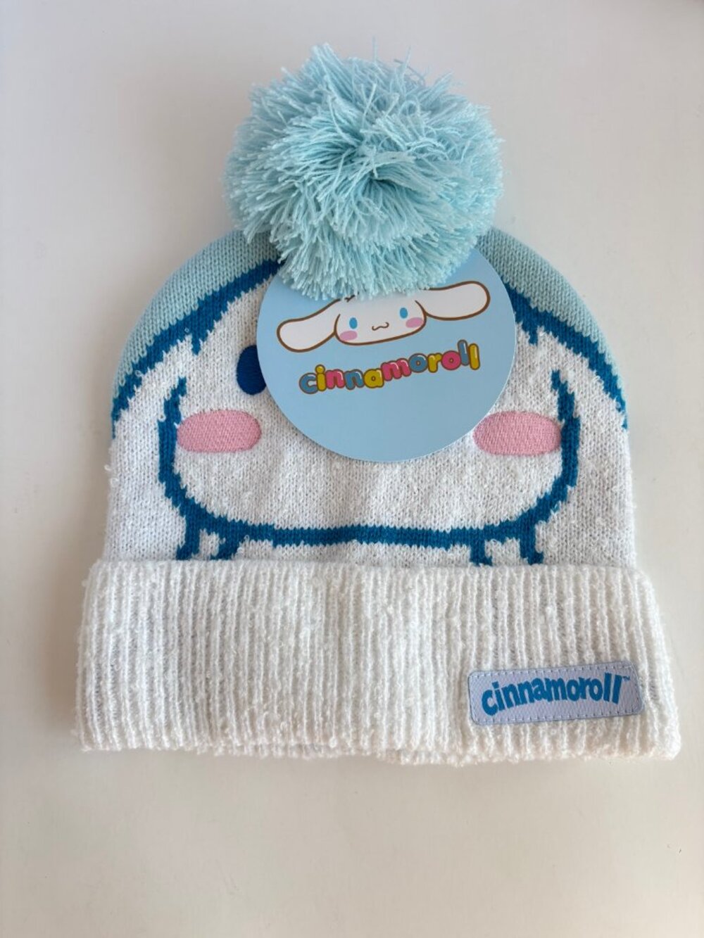 Sanrio Cinnamoroll Pom Pom Beanie NWT Kawaii Winter Knit Hat Blue White